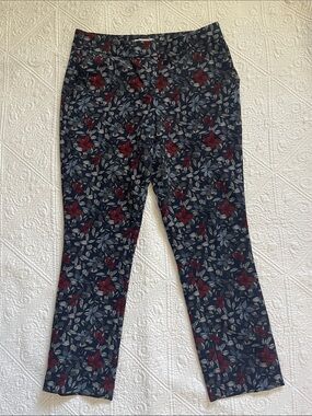 Carolina Belle Navy Floral Straight-Leg pants with Red Details